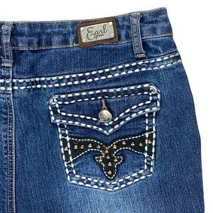 Earl Jean Bootcut Jeans Womens 10 Blue Distressed Stretch Western Thick Stitch